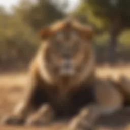 Majestic lion basking under the sun in the savanna