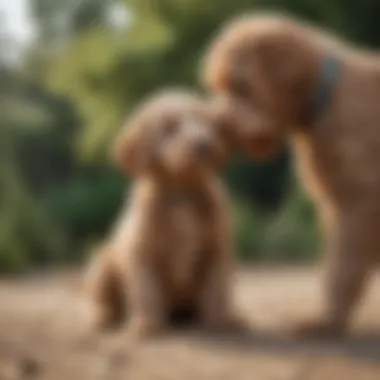 Obedience Training with a Labradoodle Puppy Labradoodle puppy engaging in obedience training