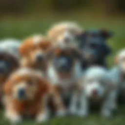 Diverse puppy breeds in various colors and sizes