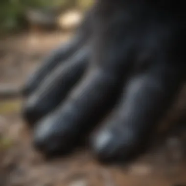 Close-up of a black bear's paws illustrating its climbing abilities