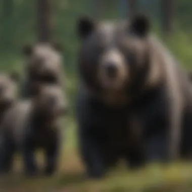 A mother black bear with her cubs highlighting reproductive strategies