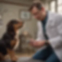 A veterinarian examining a dog with a stethoscope