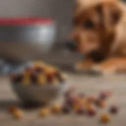 A close-up of raisins next to a dog bowl, highlighting the contrast between food and pet safety.