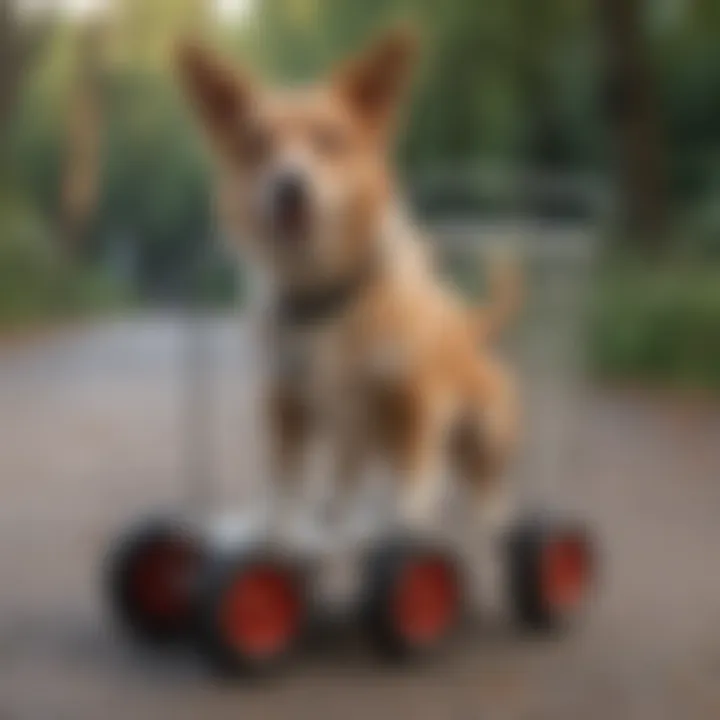 A dog using a mobility cart for better mobility