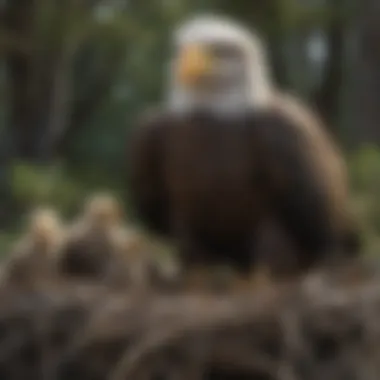 Bald eagle nest with chicks, symbolizing nurturing and strength