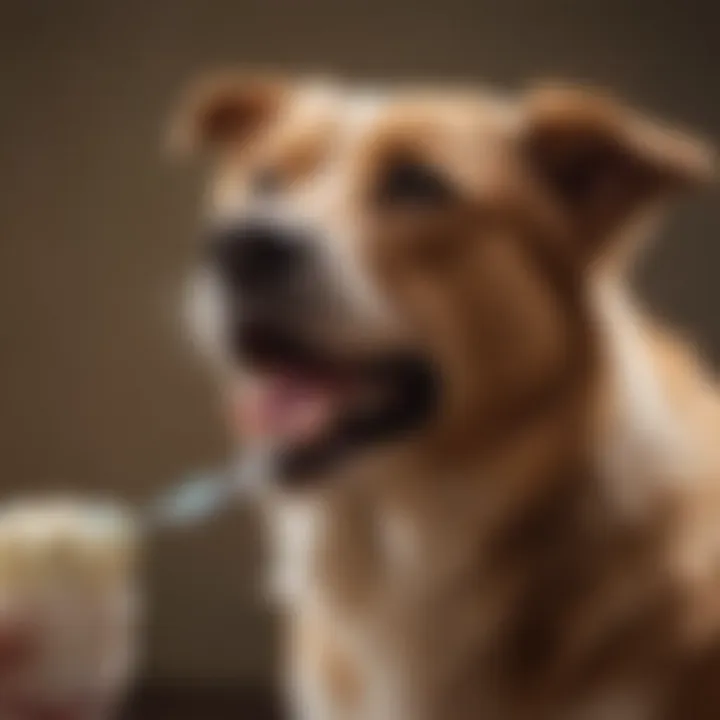 A pet owner brushing a dog's teeth gently