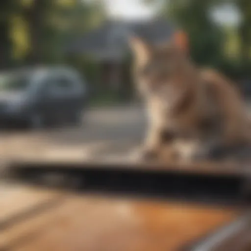 A cat perched on a car hood, illustrating the problem of feline interference.