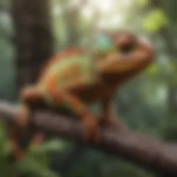Vibrant chameleon perched on a branch