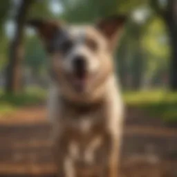 A lively crossbreed dog playing in a park