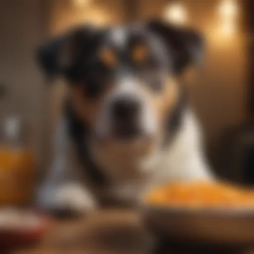 A happy dog enjoying a meal in a bowl