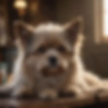 Dog shedding fur on a grooming table