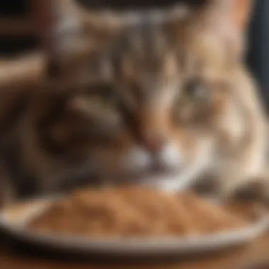 Healthy Indoor Cat with Quality Dry Food Illustration of a healthy indoor cat enjoying dry food