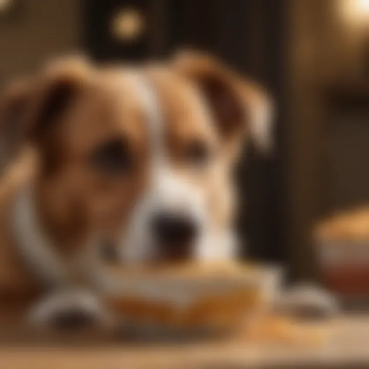 Close-up of dog eating from a bowl with low fat food