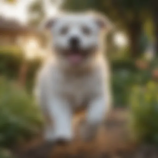 Happy medium-sized dog playing in a garden