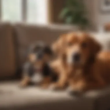 Comfortable Bonding Moments Medium dog resting on a cozy sofa with a senior