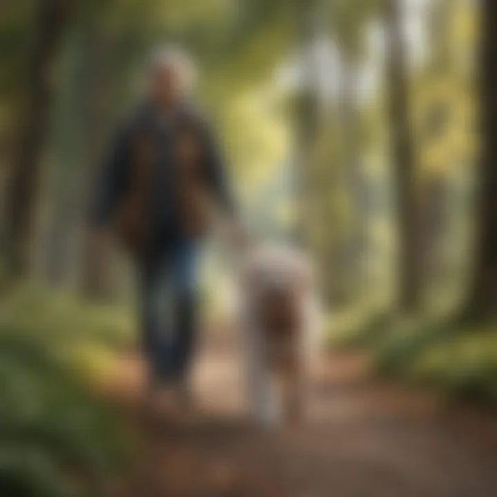 Senior person enjoying a walk with a medium dog