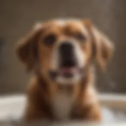 A close-up of a dog enjoying a bath with natural shampoo