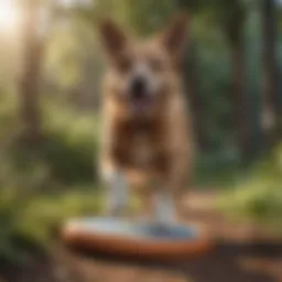 A dog enjoying a tick-free environment outdoors, playing with a frisbee.