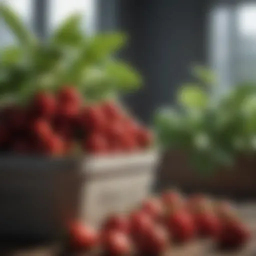 Vibrant strawberries growing in a container garden