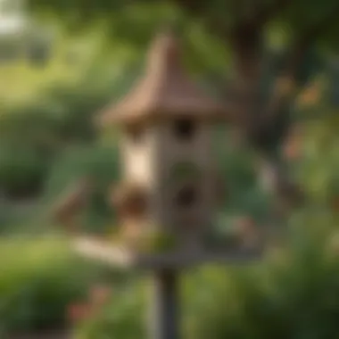 Optimal Birdhouse Placement in a Garden Birdhouse located in a garden setting, illustrating optimal placement for attracting sparrows and finches.