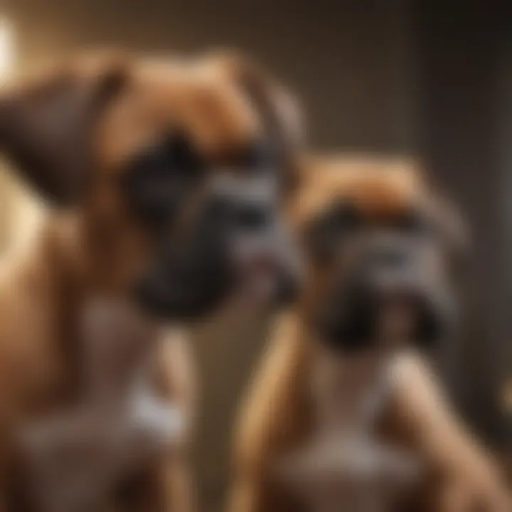 Boxer puppies interacting with their owner