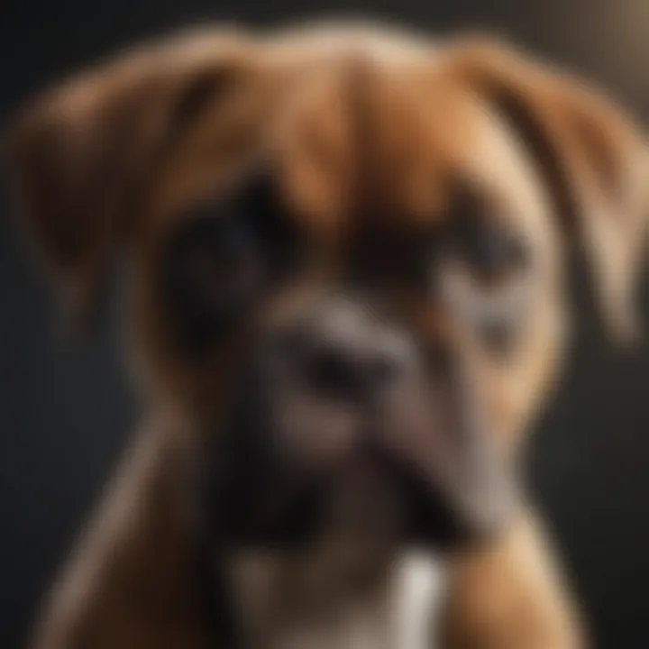 A close-up of a Boxer puppy's expressive face