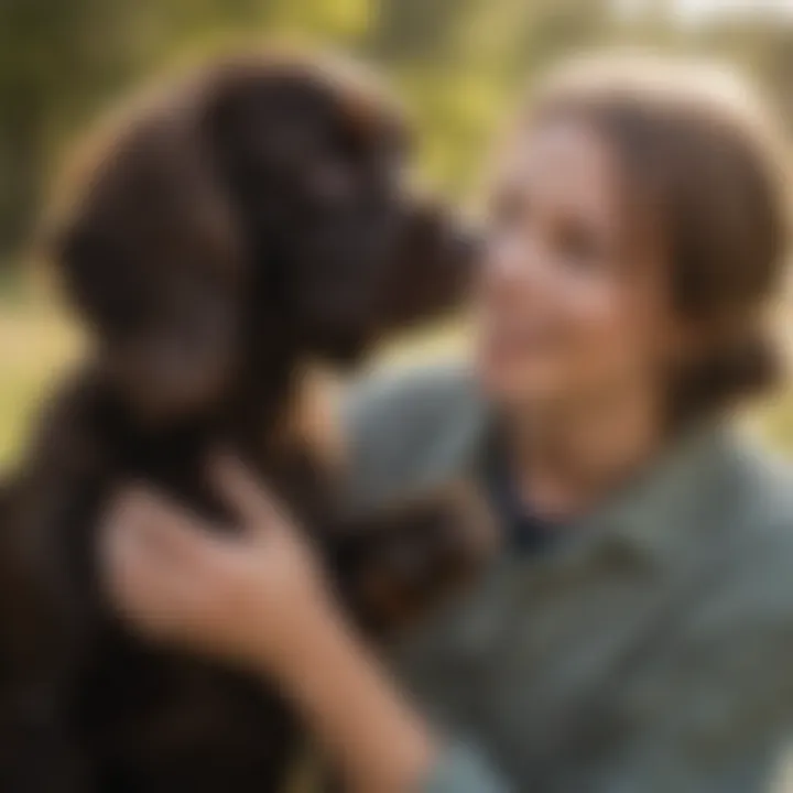 A Boykin Spaniel puppy with its owner, showcasing the bond between them