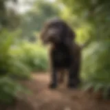 A playful Boykin Spaniel puppy exploring its surroundings in a lush Florida garden