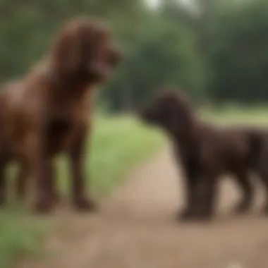 An outdoor training session with a Boykin Spaniel puppy, demonstrating training techniques
