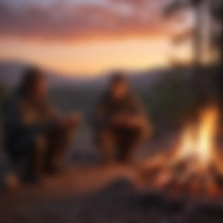 A group enjoying a sunset campfire experience