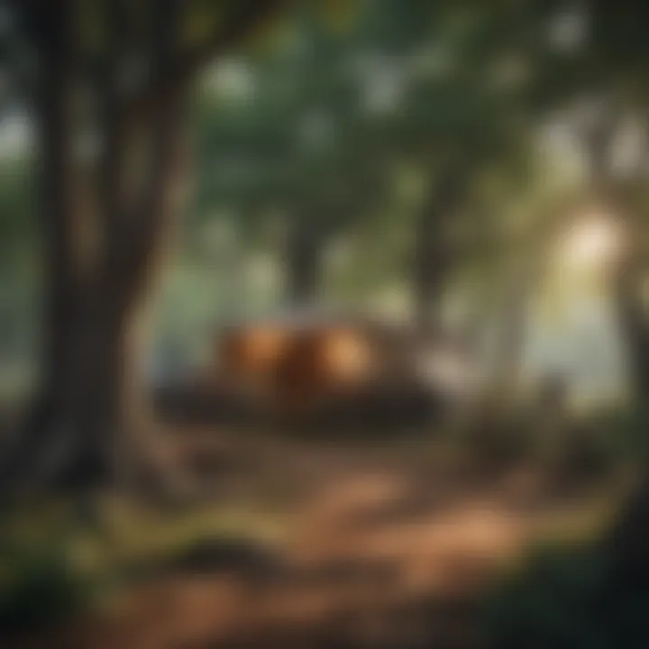 A serene campsite nestled among towering trees in Starved Rock