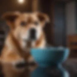 Dog resting comfortably with a bowl of water