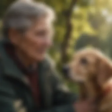 A serene elderly person with a dog, illustrating companionship.