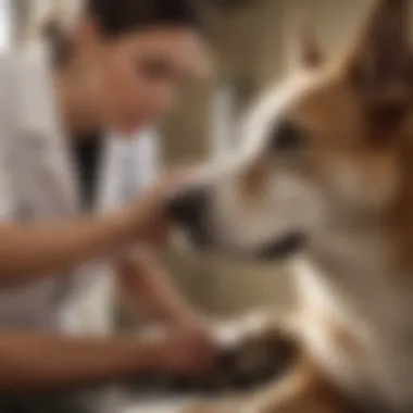 A veterinarian examining a dog's skin