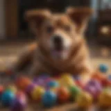 A playful dog named Luna surrounded by colorful toys