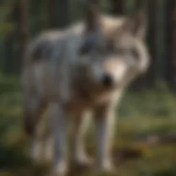 A majestic gray wolf in its natural habitat, showcasing its hunting prowess