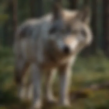 A majestic gray wolf in its natural habitat, showcasing its hunting prowess
