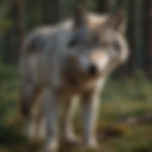 A majestic gray wolf in its natural habitat, showcasing its hunting prowess