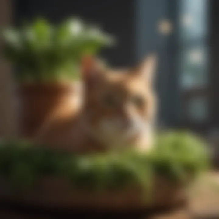 Innovative planter design that accommodates both plants and a curious cat