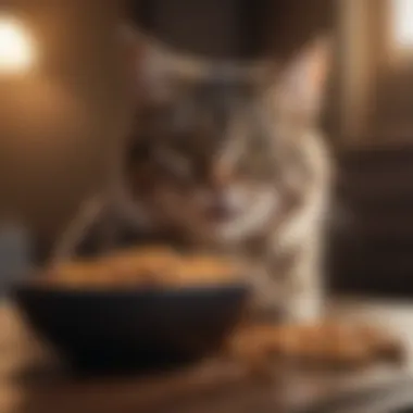 A healthy cat enjoying a bowl of chewy food