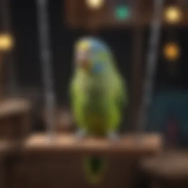 A parakeet enjoying swings and hanging toys