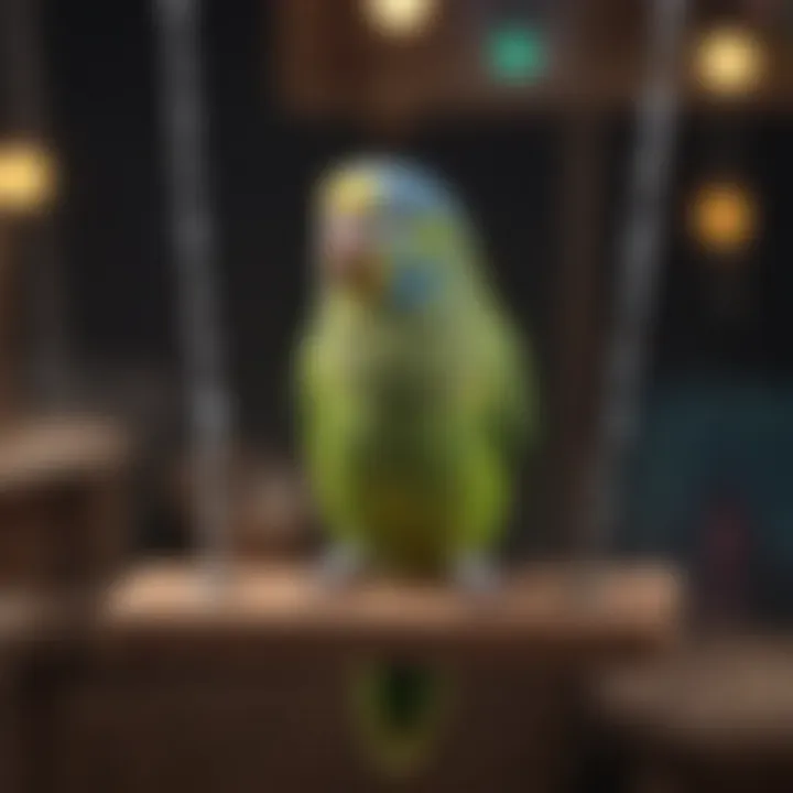 A parakeet enjoying swings and hanging toys