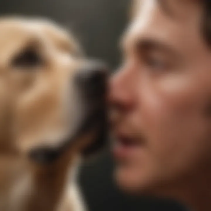 A Labrador receiving ear care from its owner