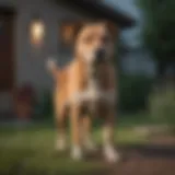 A strong and vigilant guard dog standing alert in a yard