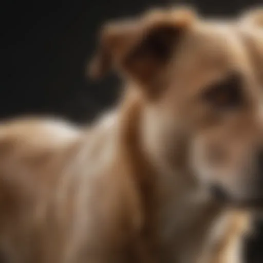 A close-up of a dog with dry skin showing visible flakes