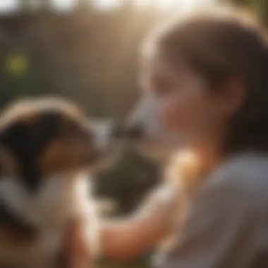 A puppy collie being cuddled by a child