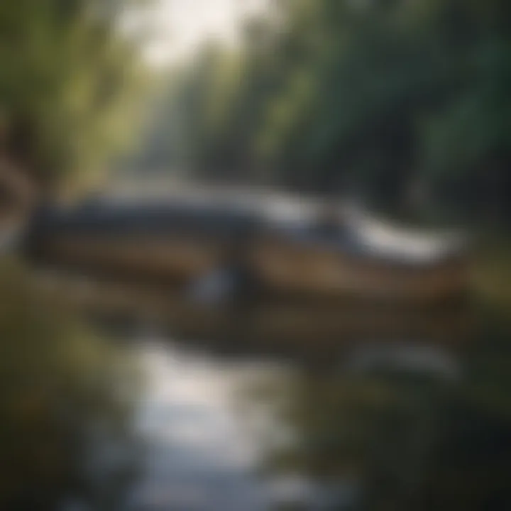 A stunning alligator gar swimming in a Louisiana waterway