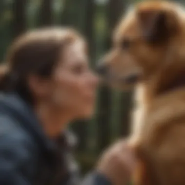 Bonding Exercise Between Dog and Owner A dog and owner engaged in a bonding exercise