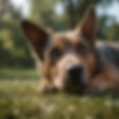 A serene dog lying down, showcasing calm training