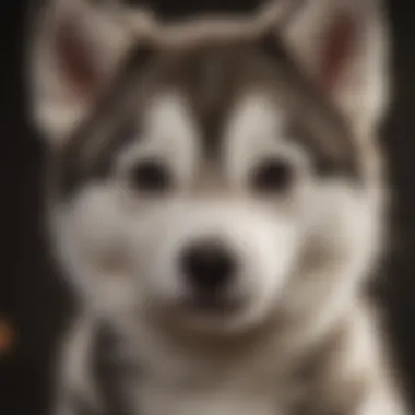 Close-up of a miniature husky puppy's unique coat patterns
